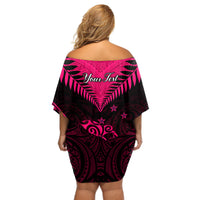 Personalised Aotearoa Off Shoulder Short Dress Maori Kiwi Pink Fern - Wonder Print Shop