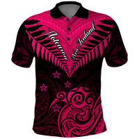 Personalised Aotearoa Polo Shirt Maori Kiwi Pink Fern - Wonder Print Shop