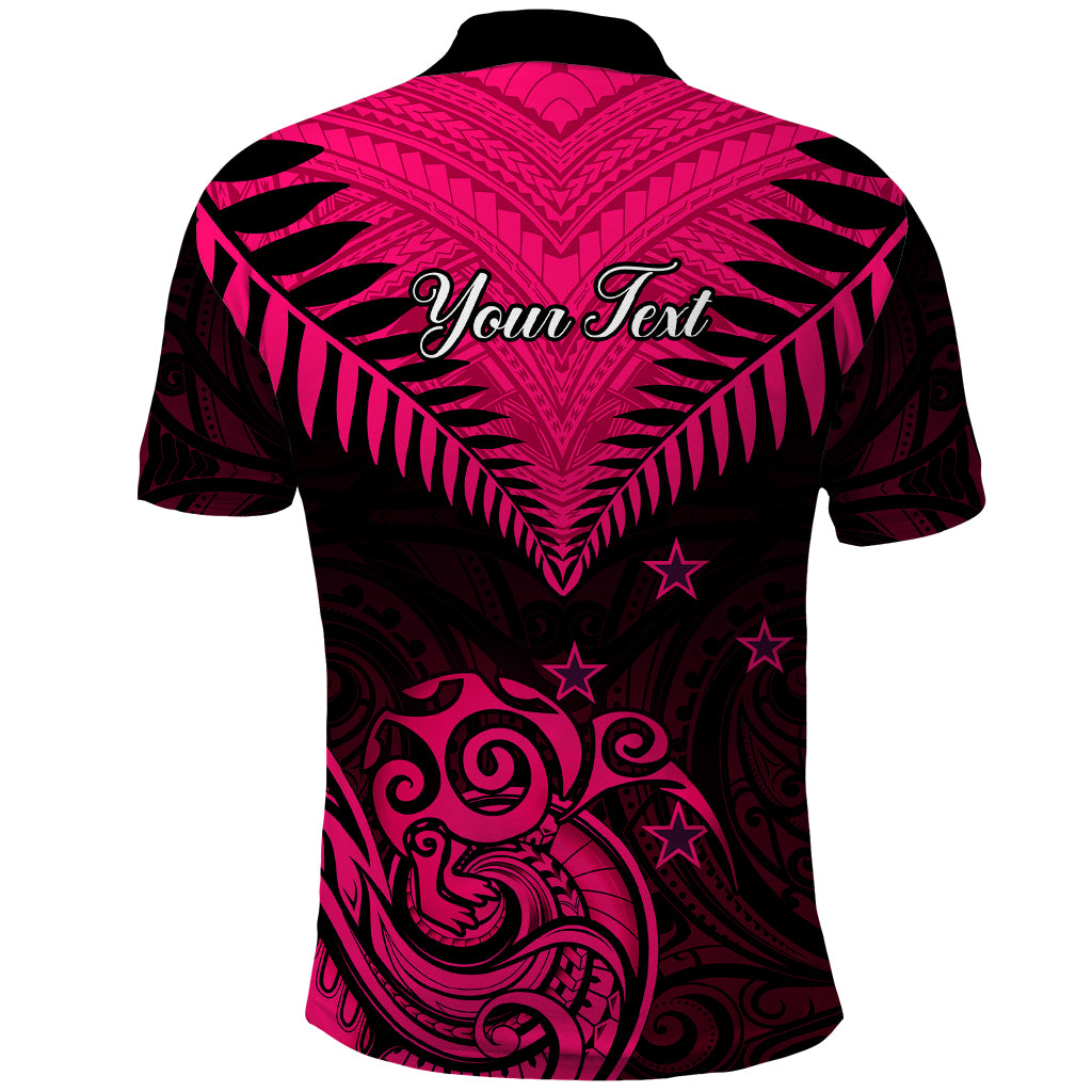 Personalised Aotearoa Polo Shirt Maori Kiwi Pink Fern - Wonder Print Shop