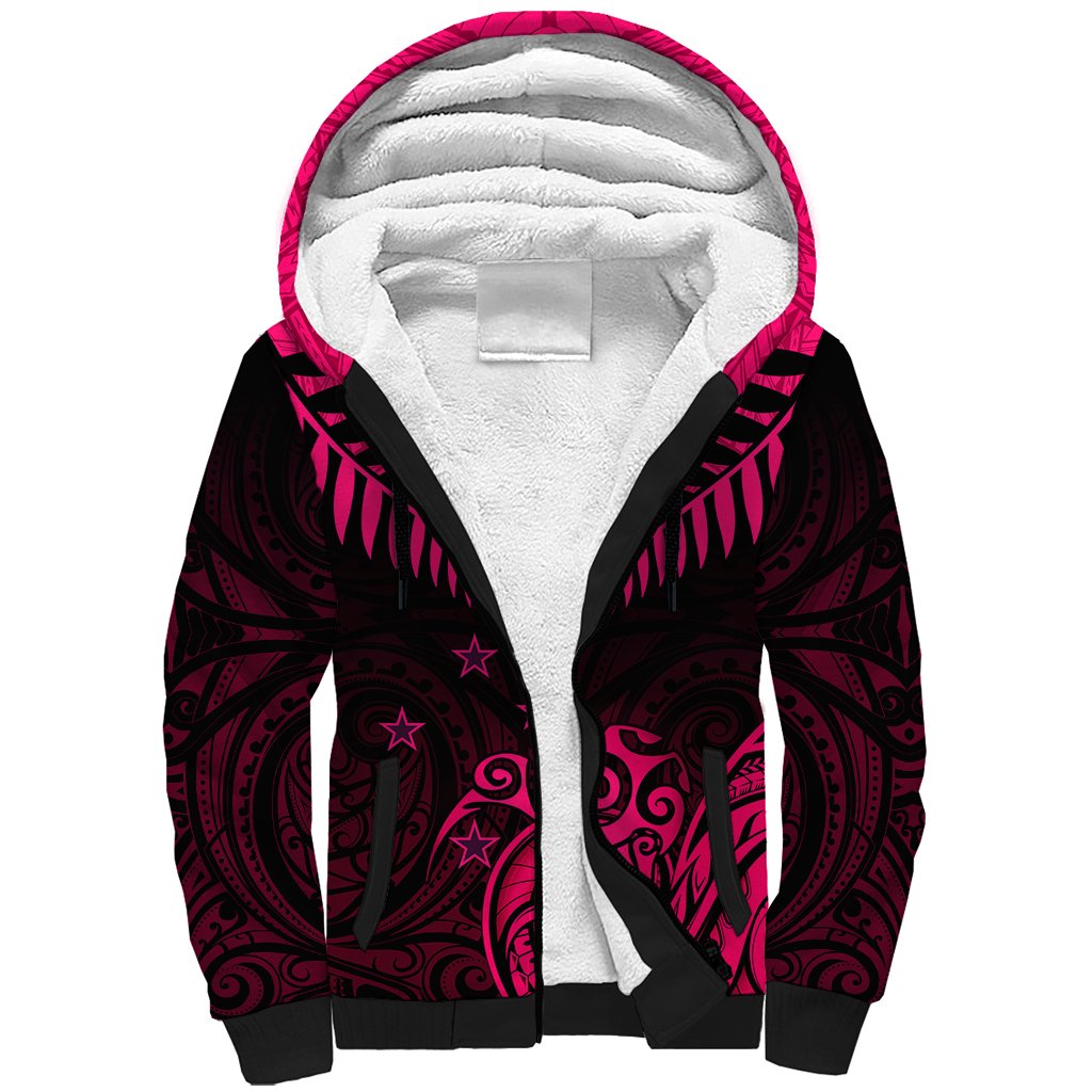 Personalised Aotearoa Sherpa Hoodie Maori Kiwi Pink Fern - Wonder Print Shop