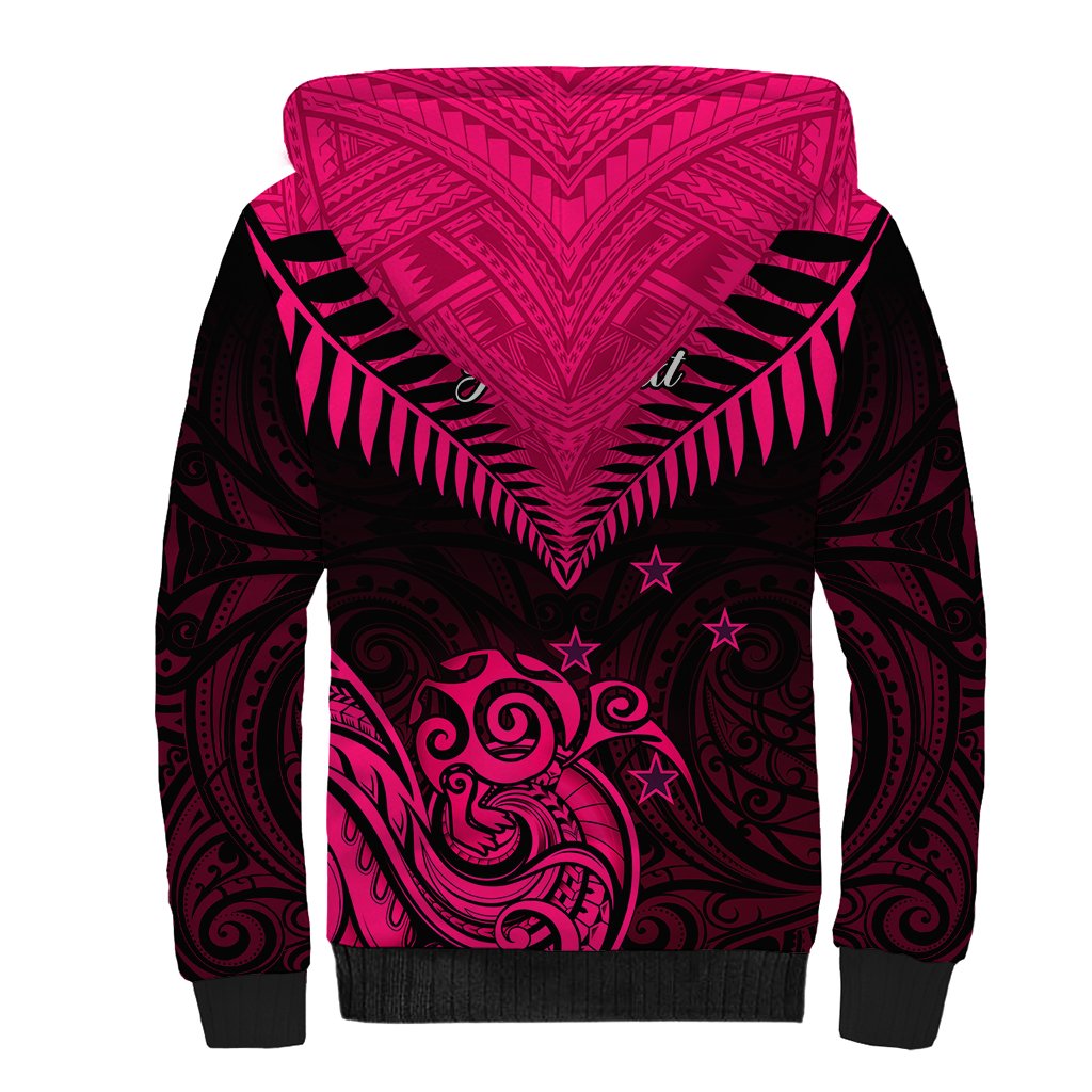 Personalised Aotearoa Sherpa Hoodie Maori Kiwi Pink Fern - Wonder Print Shop