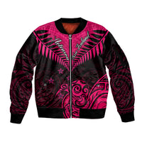 Personalised Aotearoa Sleeve Zip Bomber Jacket Maori Kiwi Pink Fern - Wonder Print Shop