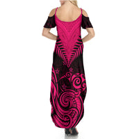 Personalised Aotearoa Summer Maxi Dress Maori Kiwi Pink Fern - Wonder Print Shop