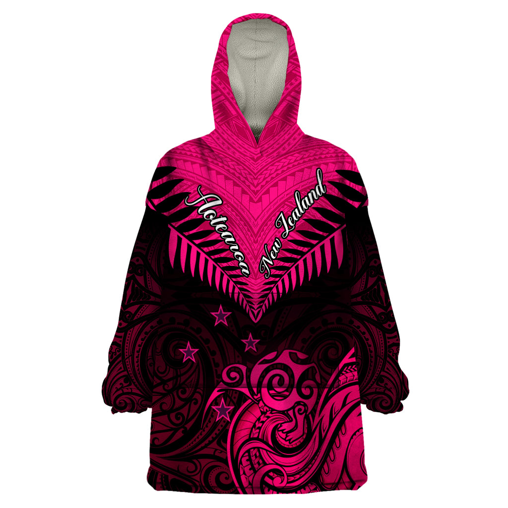 Personalised Aotearoa Wearable Blanket Hoodie Maori Kiwi Pink Fern - Wonder Print Shop