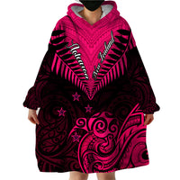 Personalised Aotearoa Wearable Blanket Hoodie Maori Kiwi Pink Fern - Wonder Print Shop
