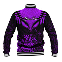 Personalised Aotearoa Baseball Jacket Maori Kiwi Purple Fern - Wonder Print Shop