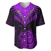 Personalised Aotearoa Baseball Jersey Maori Kiwi Purple Fern - Wonder Print Shop