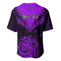 Personalised Aotearoa Baseball Jersey Maori Kiwi Purple Fern - Wonder Print Shop