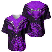 Personalised Aotearoa Baseball Jersey Maori Kiwi Purple Fern - Wonder Print Shop