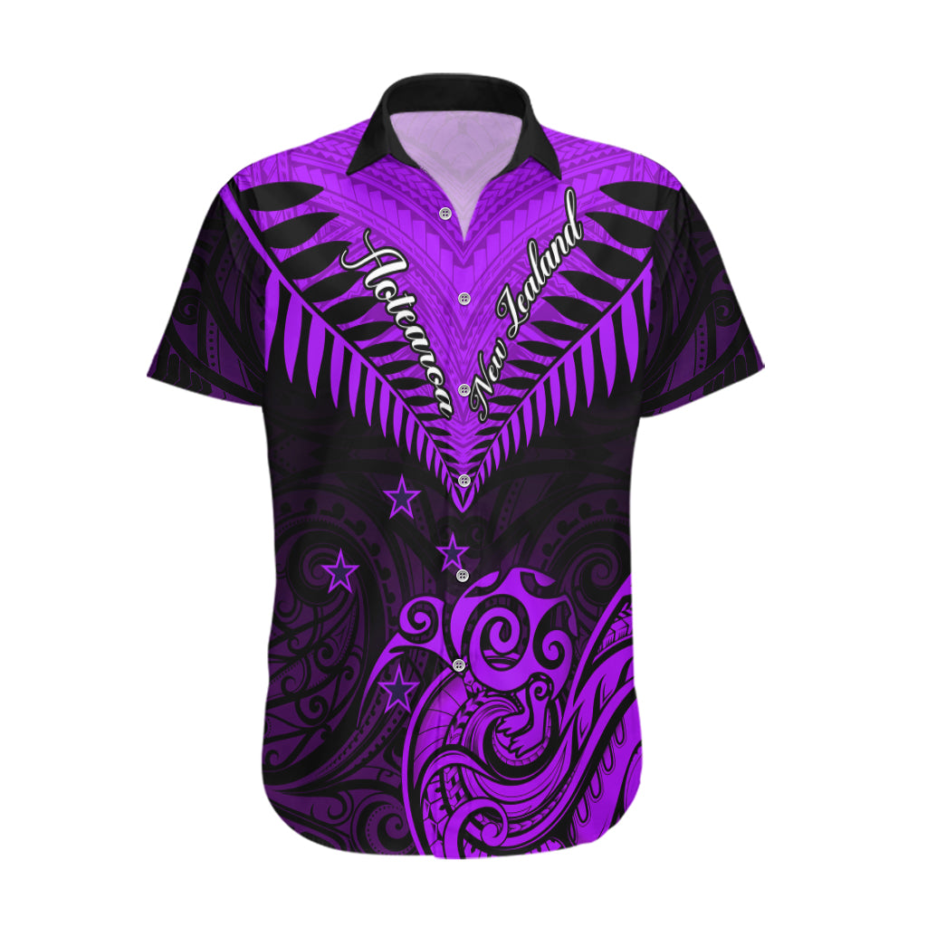 Personalised Aotearoa Hawaiian Shirt Maori Kiwi Purple Fern - Wonder Print Shop