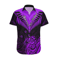 Personalised Aotearoa Hawaiian Shirt Maori Kiwi Purple Fern - Wonder Print Shop