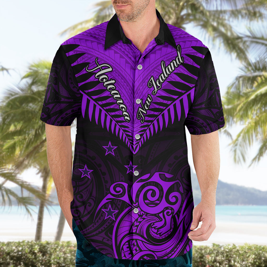 Personalised Aotearoa Hawaiian Shirt Maori Kiwi Purple Fern - Wonder Print Shop