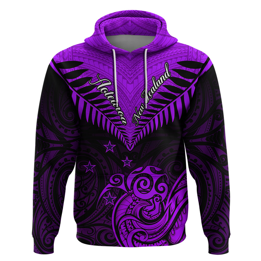 Personalised Aotearoa Hoodie Maori Kiwi Purple Fern - Wonder Print Shop