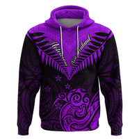 Personalised Aotearoa Hoodie Maori Kiwi Purple Fern - Wonder Print Shop