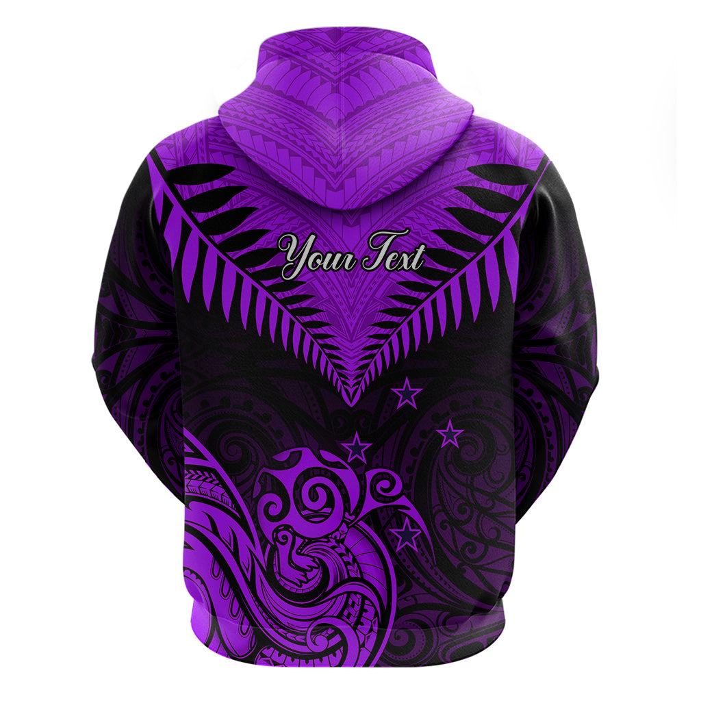 Personalised Aotearoa Hoodie Maori Kiwi Purple Fern - Wonder Print Shop