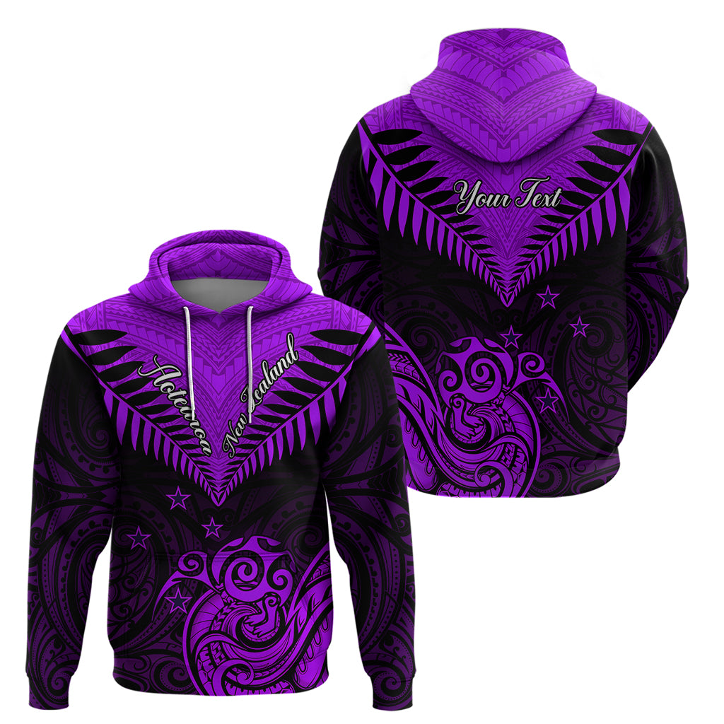 Personalised Aotearoa Hoodie Maori Kiwi Purple Fern - Wonder Print Shop