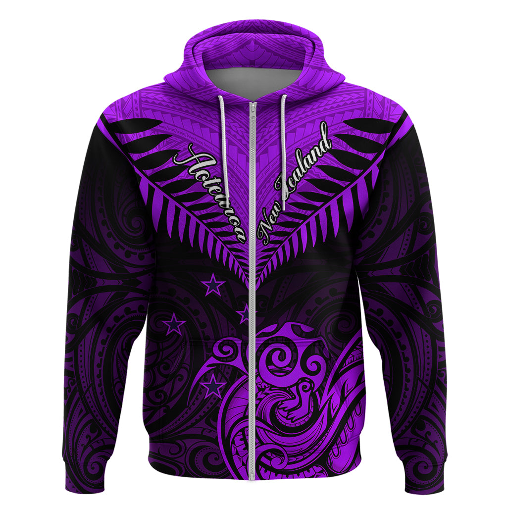 Personalised Aotearoa Hoodie Maori Kiwi Purple Fern - Wonder Print Shop