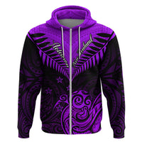 Personalised Aotearoa Hoodie Maori Kiwi Purple Fern - Wonder Print Shop