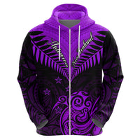 Personalised Aotearoa Hoodie Maori Kiwi Purple Fern - Wonder Print Shop