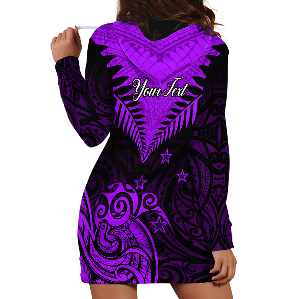 Personalised Aotearoa Hoodie Dress Maori Kiwi Purple Fern - Wonder Print Shop