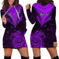 Personalised Aotearoa Hoodie Dress Maori Kiwi Purple Fern - Wonder Print Shop