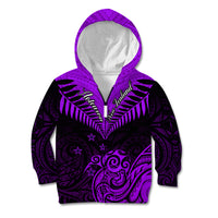 Personalised Aotearoa Kid Hoodie Maori Kiwi Purple Fern - Wonder Print Shop