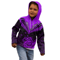 Personalised Aotearoa Kid Hoodie Maori Kiwi Purple Fern - Wonder Print Shop