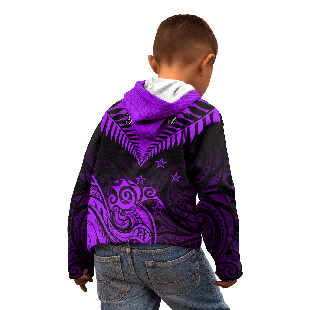 Personalised Aotearoa Kid Hoodie Maori Kiwi Purple Fern - Wonder Print Shop