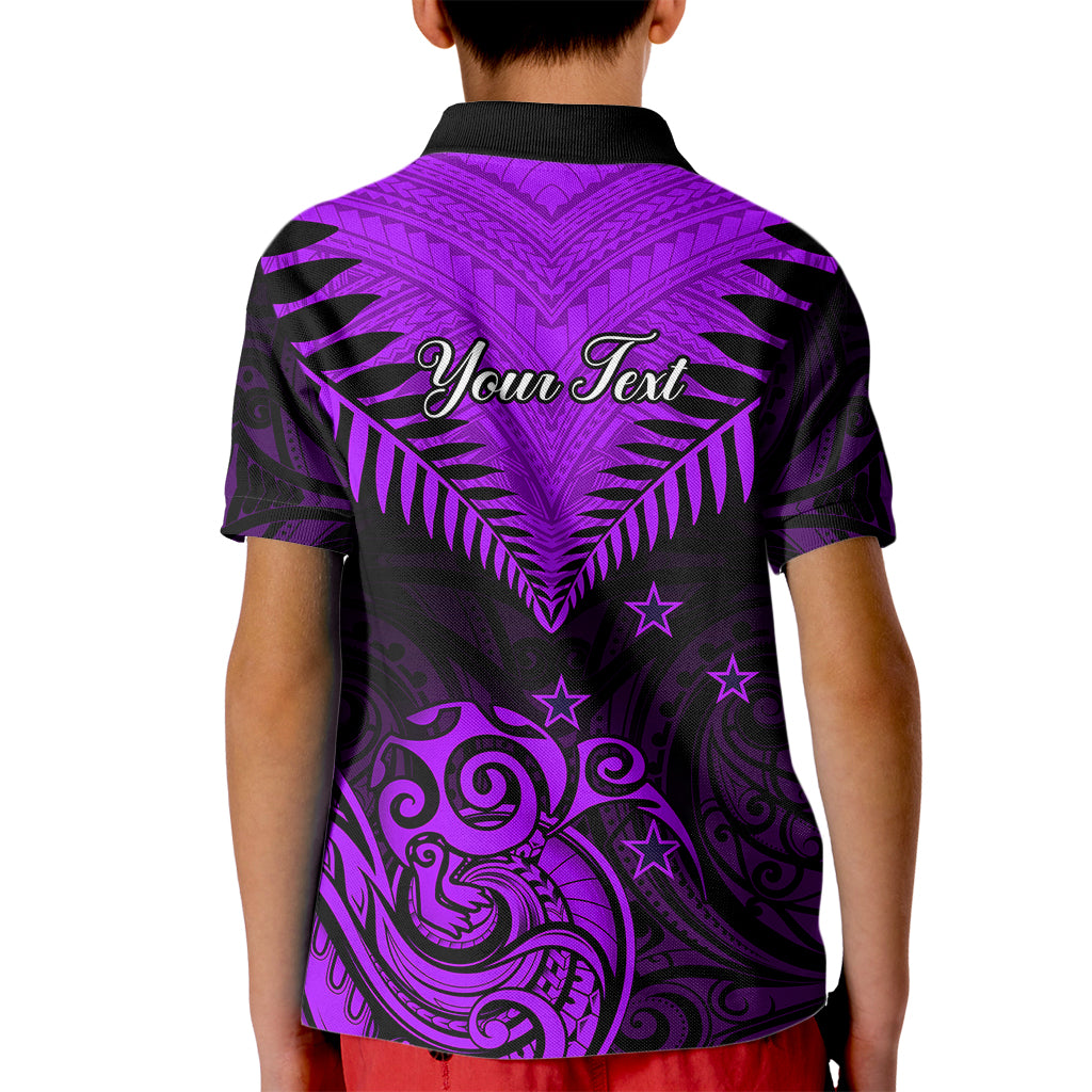 Personalised Aotearoa Kid Polo Shirt Maori Kiwi Purple Fern - Wonder Print Shop