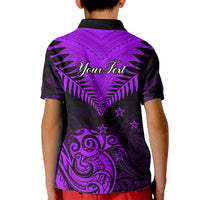 Personalised Aotearoa Kid Polo Shirt Maori Kiwi Purple Fern - Wonder Print Shop