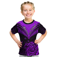 Personalised Aotearoa Kid T Shirt Maori Kiwi Purple Fern - Wonder Print Shop