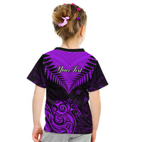 Personalised Aotearoa Kid T Shirt Maori Kiwi Purple Fern - Wonder Print Shop