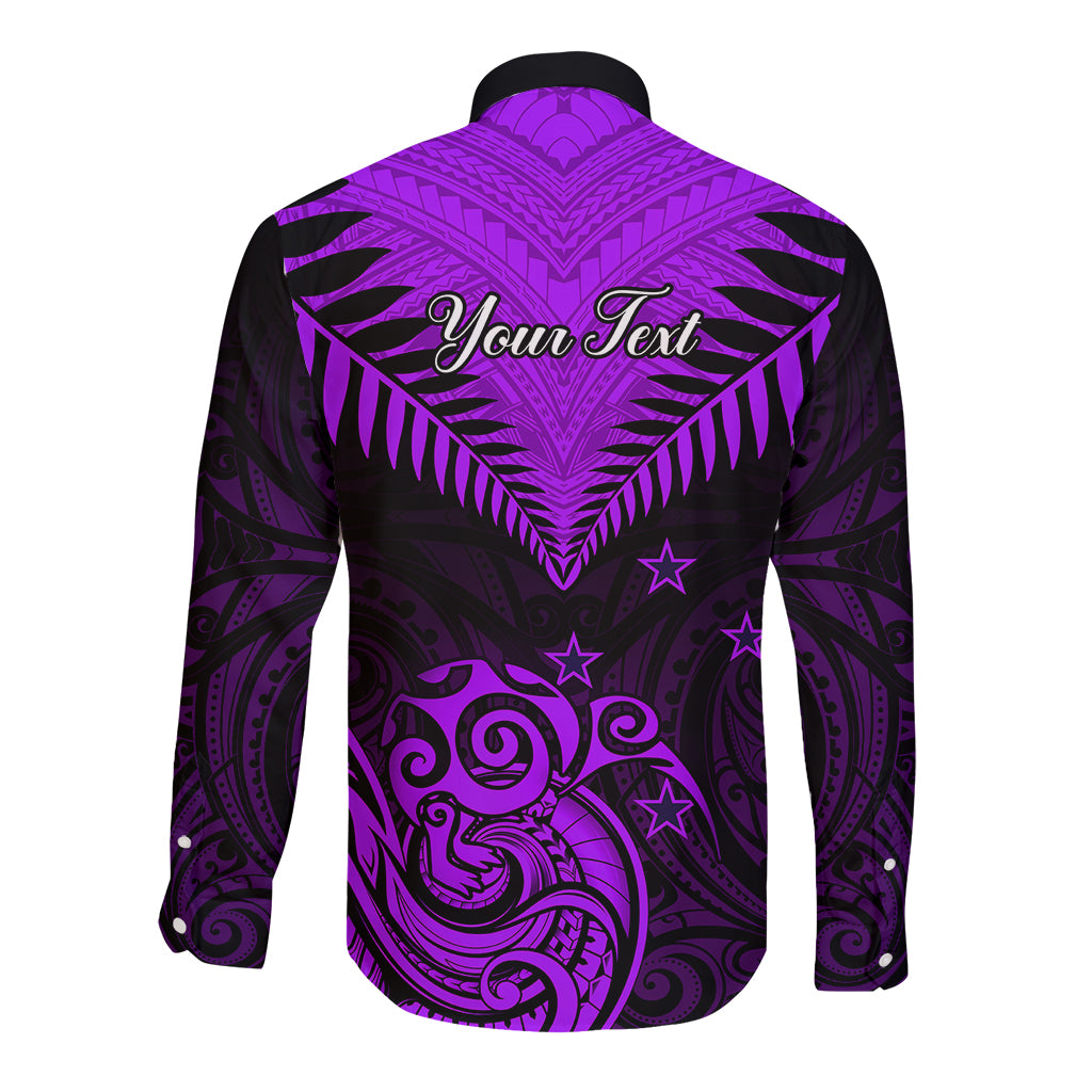 Personalised Aotearoa Long Sleeve Button Shirt Maori Kiwi Purple Fern - Wonder Print Shop