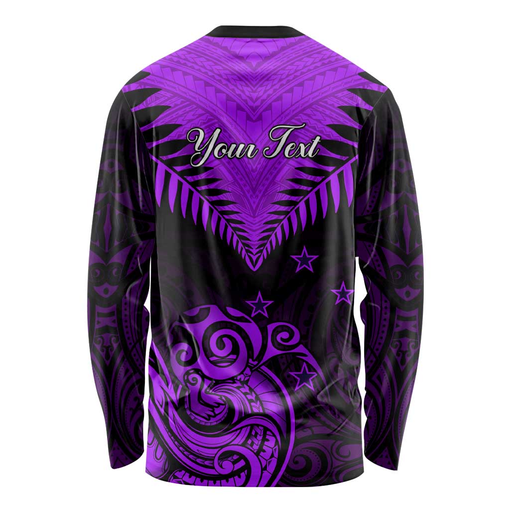 Personalised Aotearoa Long Sleeve Shirt Maori Kiwi Purple Fern LT01