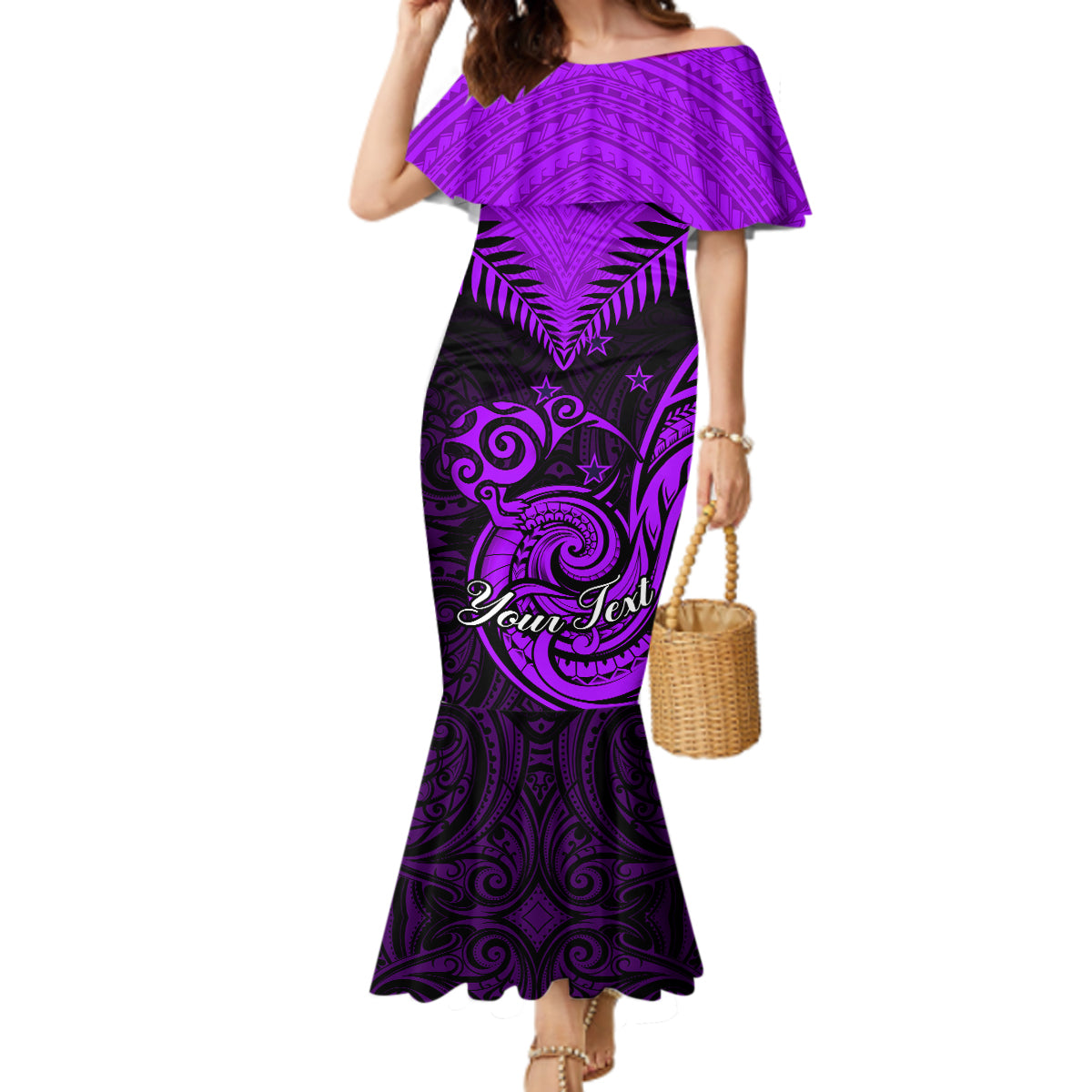 Personalised Aotearoa Mermaid Dress Maori Kiwi Purple Fern - Wonder Print Shop