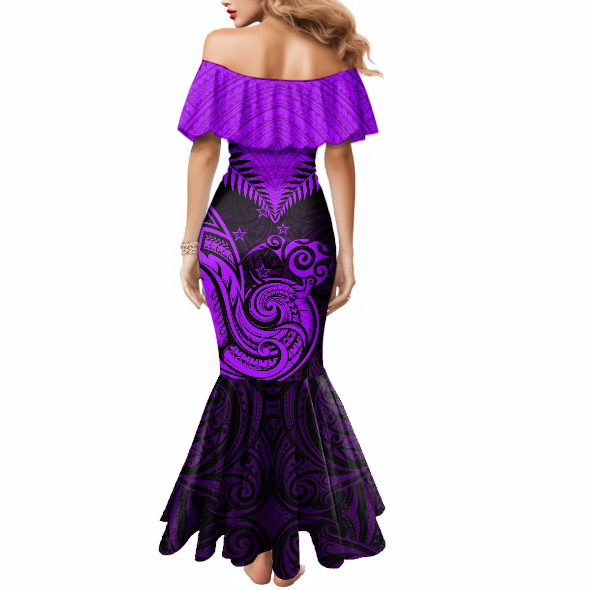 Personalised Aotearoa Mermaid Dress Maori Kiwi Purple Fern - Wonder Print Shop