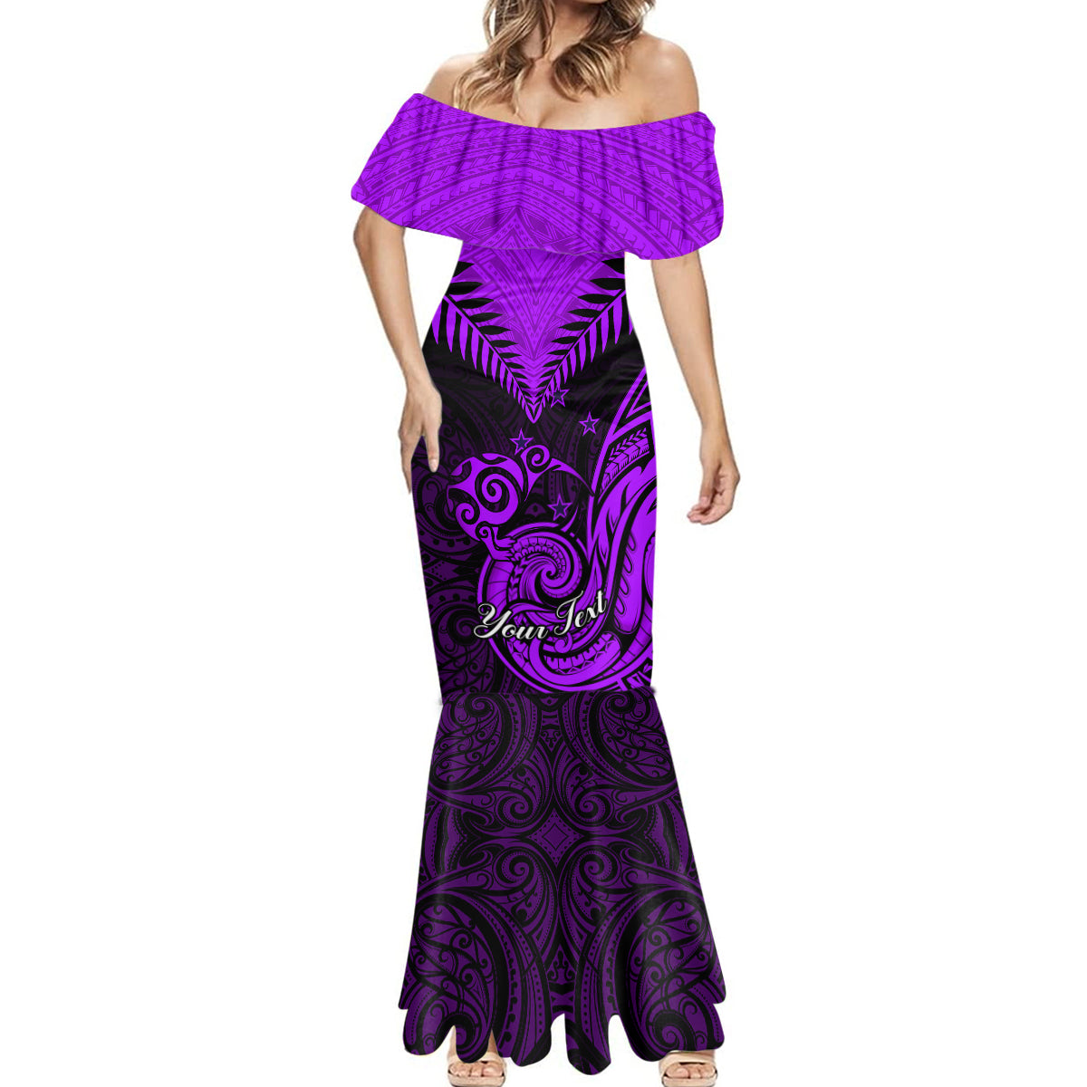 Personalised Aotearoa Mermaid Dress Maori Kiwi Purple Fern - Wonder Print Shop