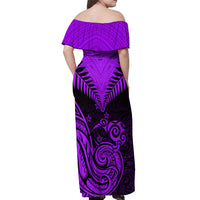 Personalised Aotearoa Off Shoulder Maxi Dress Maori Kiwi Purple Fern - Wonder Print Shop