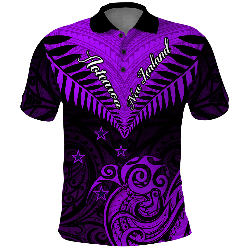 Personalised Aotearoa Polo Shirt Maori Kiwi Purple Fern - Wonder Print Shop