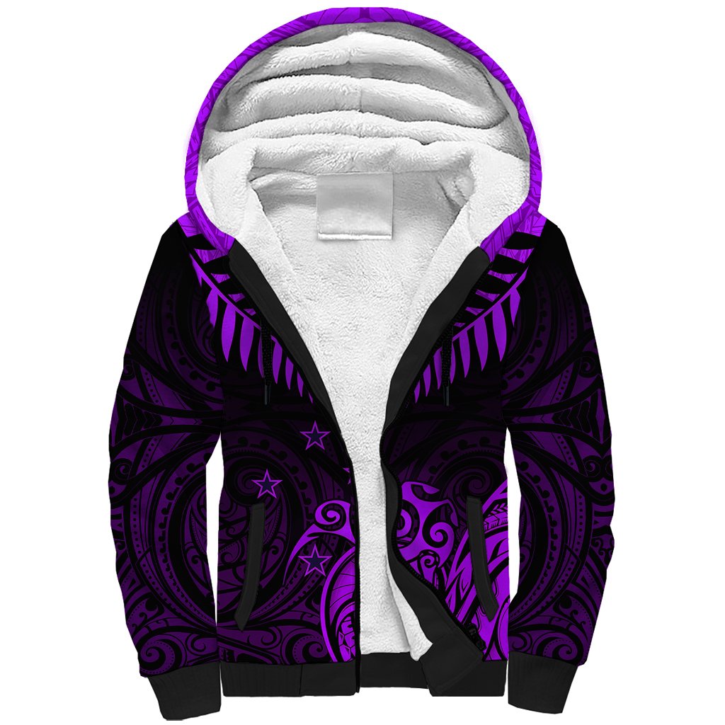 Personalised Aotearoa Sherpa Hoodie Maori Kiwi Purple Fern - Wonder Print Shop