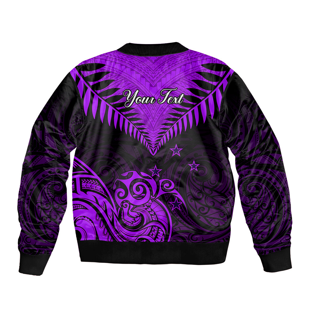 Personalised Aotearoa Sleeve Zip Bomber Jacket Maori Kiwi Purple Fern - Wonder Print Shop