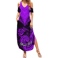 Personalised Aotearoa Summer Maxi Dress Maori Kiwi Purple Fern - Wonder Print Shop