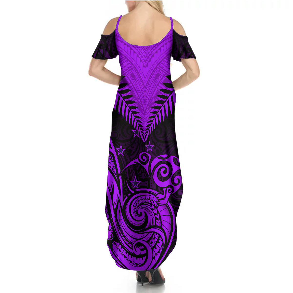 Personalised Aotearoa Summer Maxi Dress Maori Kiwi Purple Fern - Wonder Print Shop