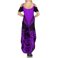 Personalised Aotearoa Summer Maxi Dress Maori Kiwi Purple Fern - Wonder Print Shop