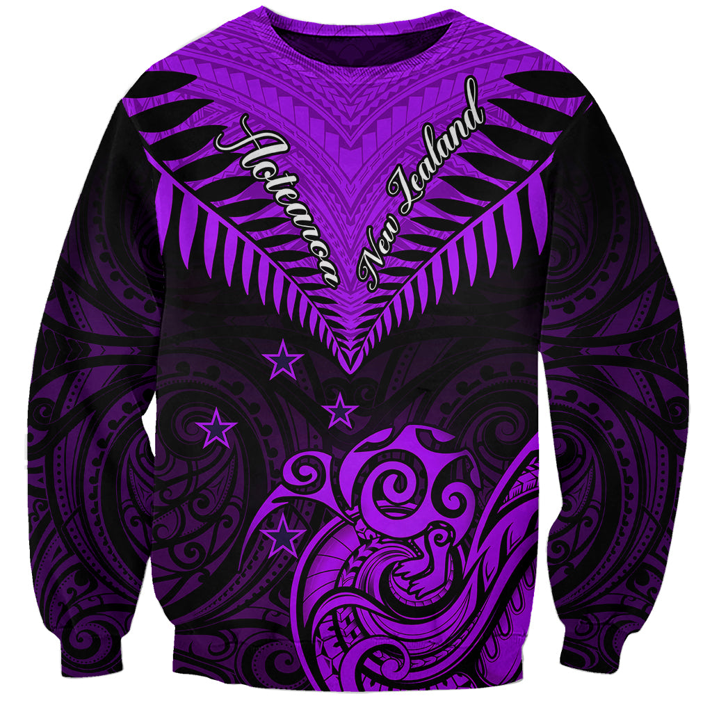 Personalised Aotearoa Sweatshirt Maori Kiwi Purple Fern - Wonder Print Shop