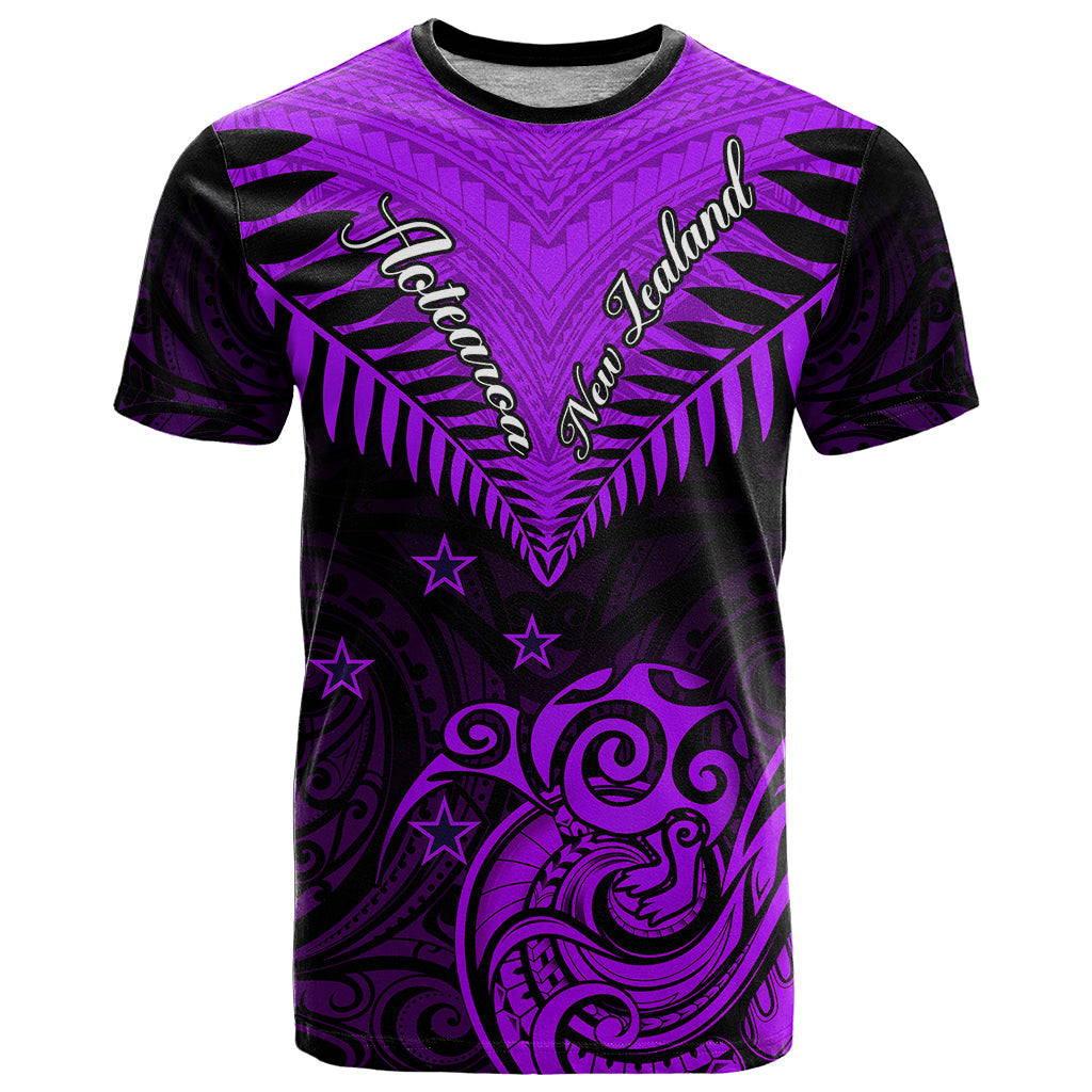 Personalised Aotearoa T Shirt Maori Kiwi Purple Fern - Wonder Print Shop