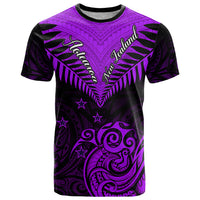 Personalised Aotearoa T Shirt Maori Kiwi Purple Fern - Wonder Print Shop