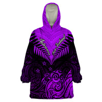 Personalised Aotearoa Wearable Blanket Hoodie Maori Kiwi Purple Fern - Wonder Print Shop