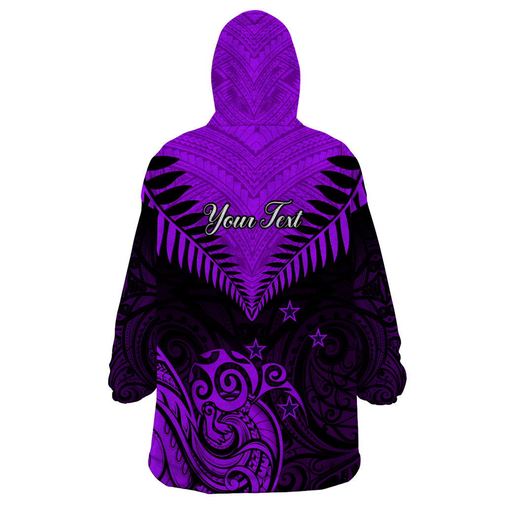 Personalised Aotearoa Wearable Blanket Hoodie Maori Kiwi Purple Fern - Wonder Print Shop