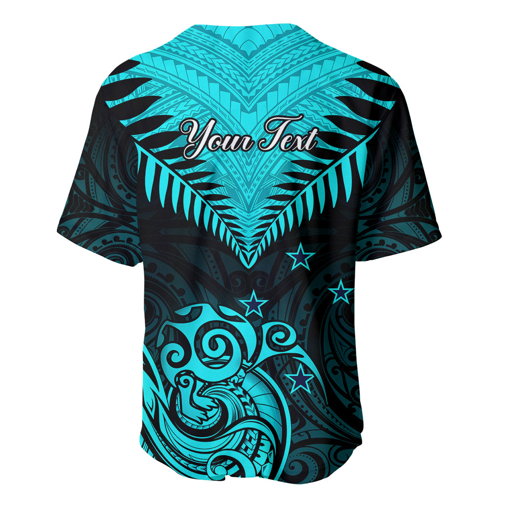 Personalised Aotearoa Baseball Jersey Maori Kiwi Turquoise Fern - Wonder Print Shop